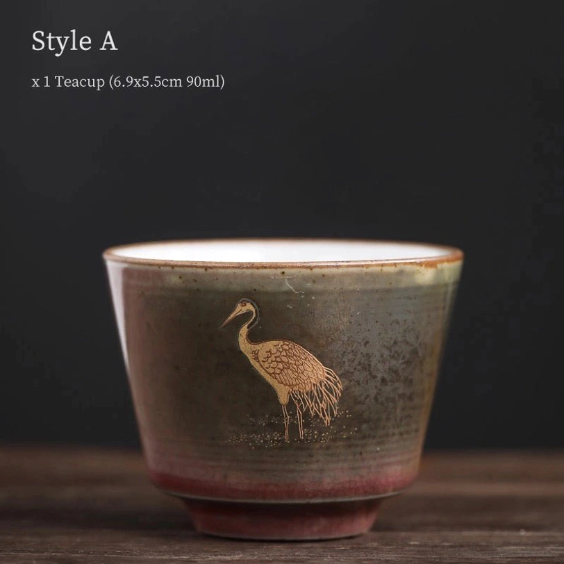 style a single standing gold crane chinese tea cup