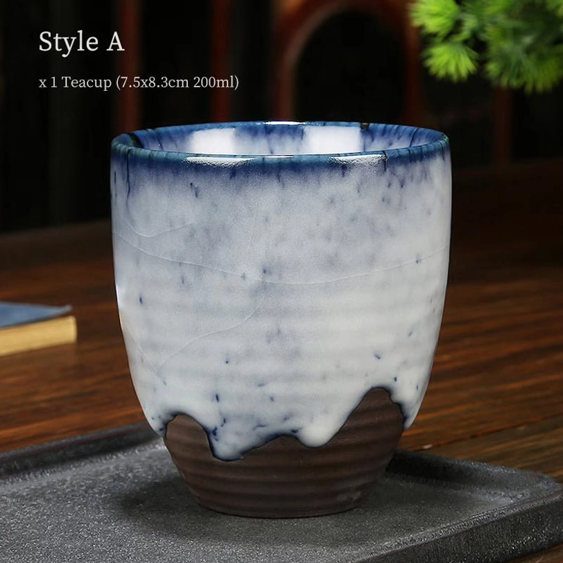 style a 200ml white blue flow glaze japanese tea cup