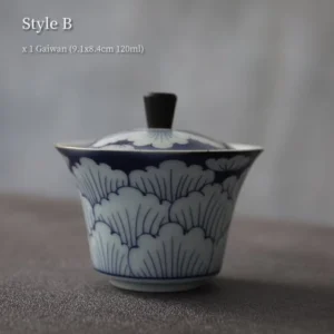 style-b 120ml blue wave pattern ceramic gaiwan tea cup