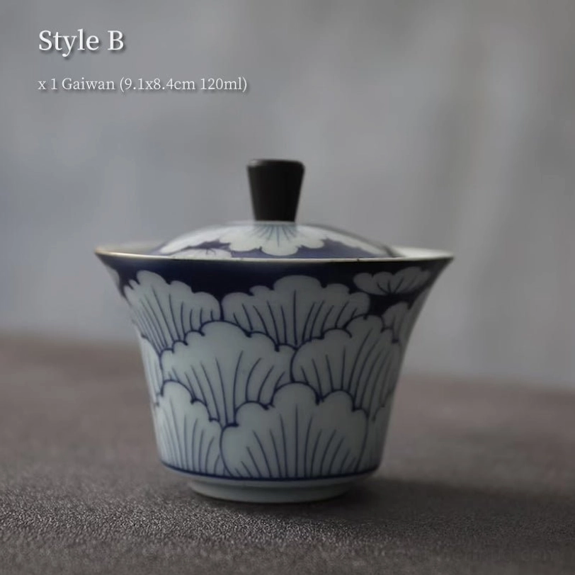 style-b 120ml blue wave pattern ceramic gaiwan tea cup
