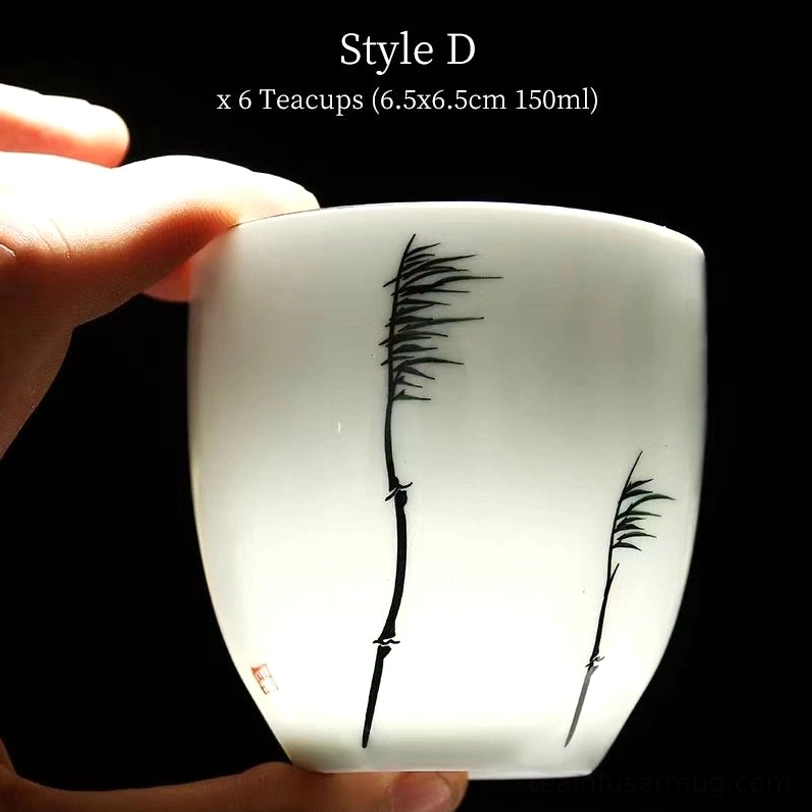 Style B set of 6 matching orchid pattern Chinese Zen tea cups