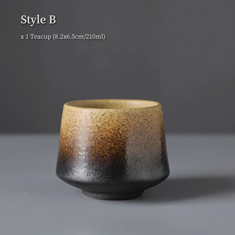 style b vintage tea cup black to yellow brown kiln change glaze