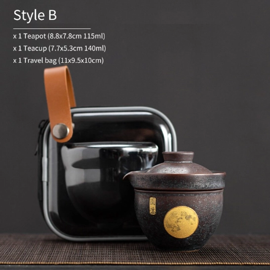 Style B cat pattern 115ml ceramic portable travel tea set variant