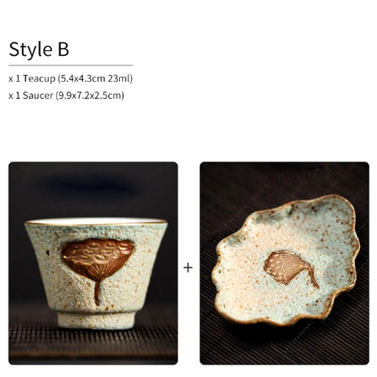 style B dark green crackle glaze lotus tea cup with saucer