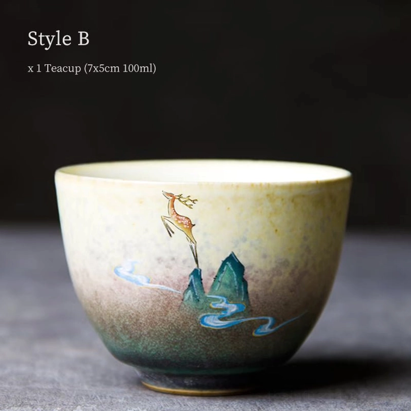 style b 100ml deer motif ceramic chinese tea cup