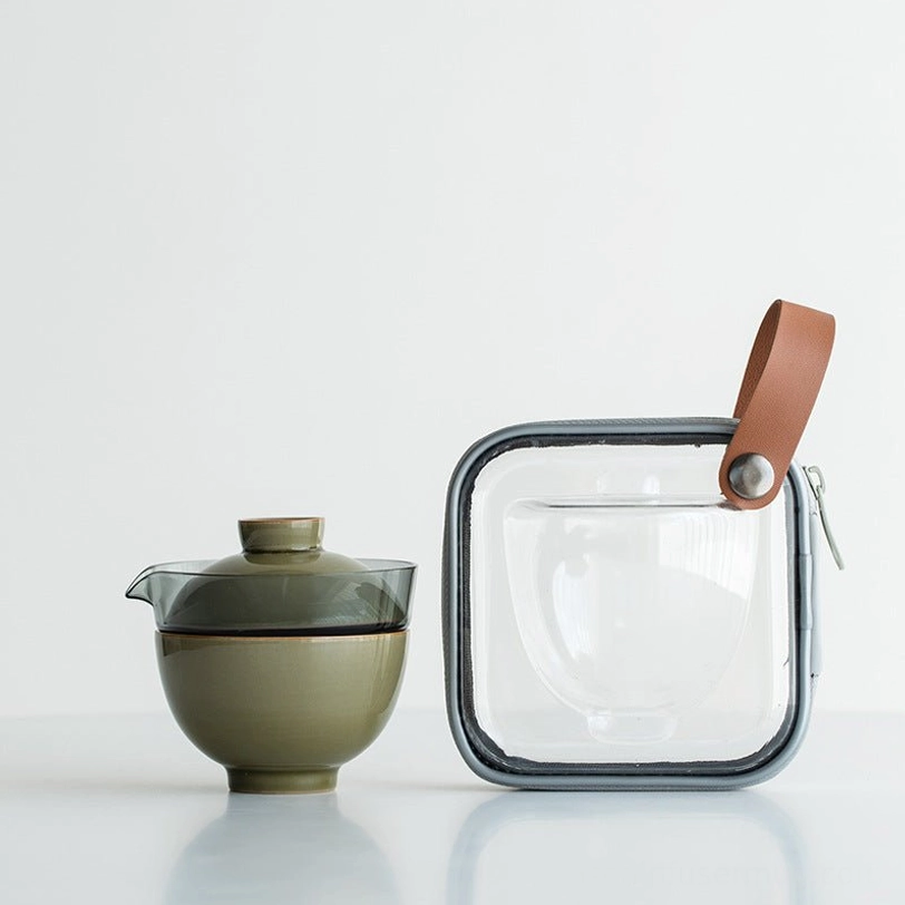 Style B 125ml Longquan celadon glass gaiwan travel tea set full view