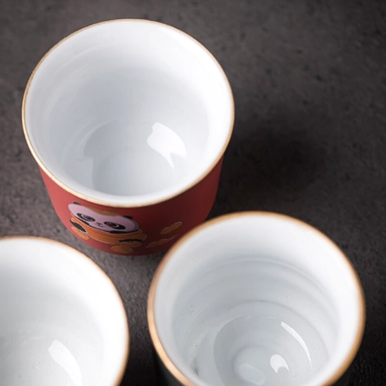 side view of style B lucky panda chinese ceramic tea cup