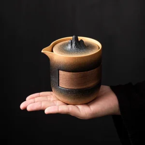 Style B mountain ceramic 220ml travel tea set full view