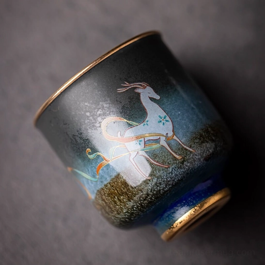 close up of lucky panda motif on style B chinese tea cup