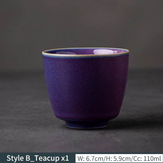 Style B purple blue rim Chinese ceramic tea cup 110ml