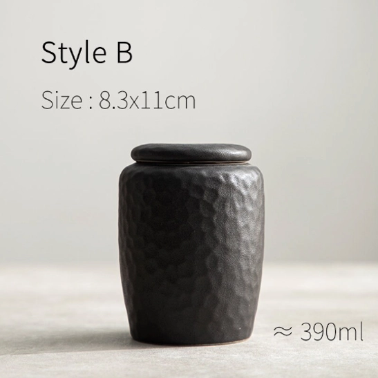 Style B slim black hammered ceramic airtight tea storage canister