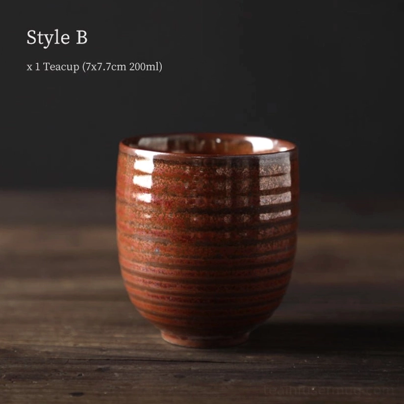 style B warm brown vintage Chinese clay tea cup side view