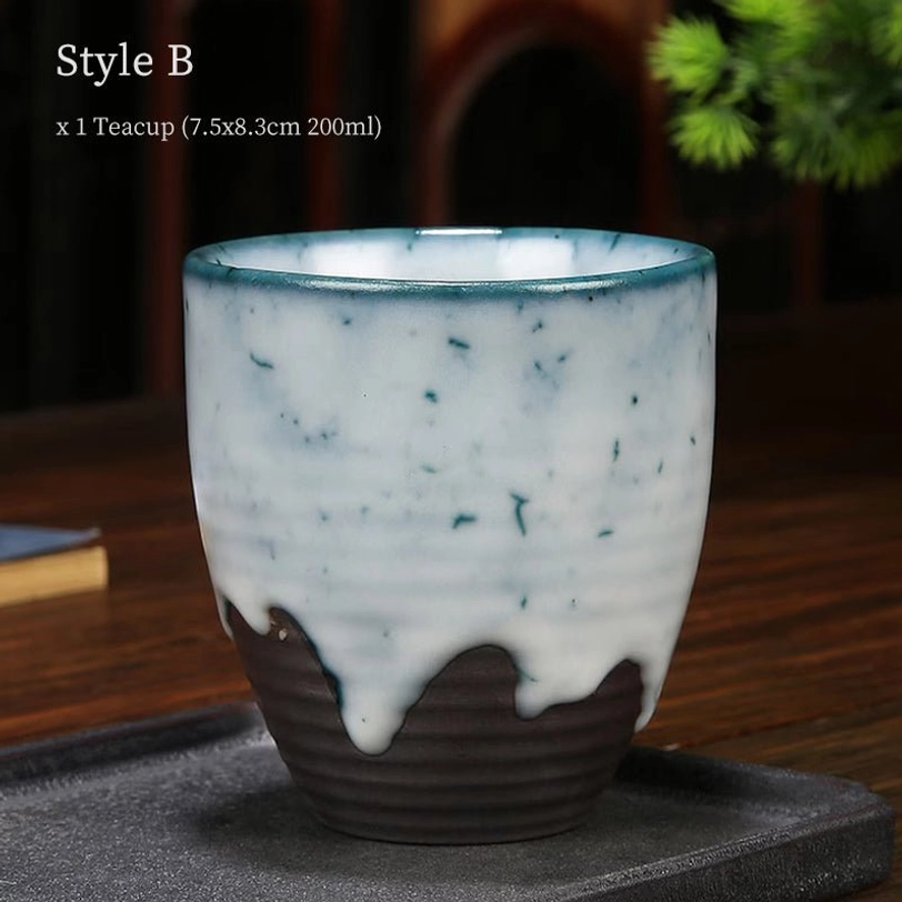 style b 200ml white blue dotted flow glaze japanese tea cup