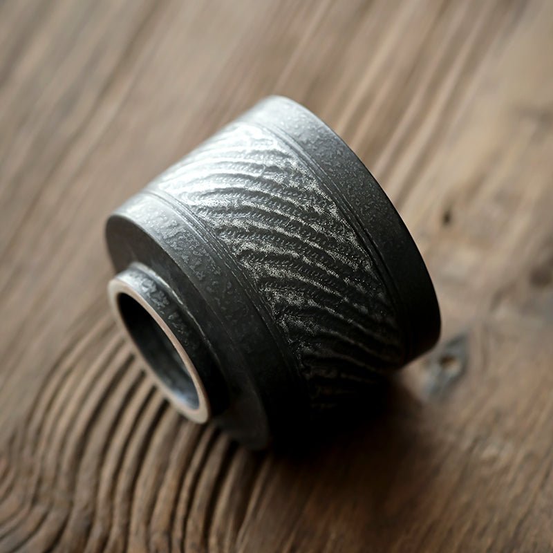 side view of style C 120ml large black ceramic tea bowl