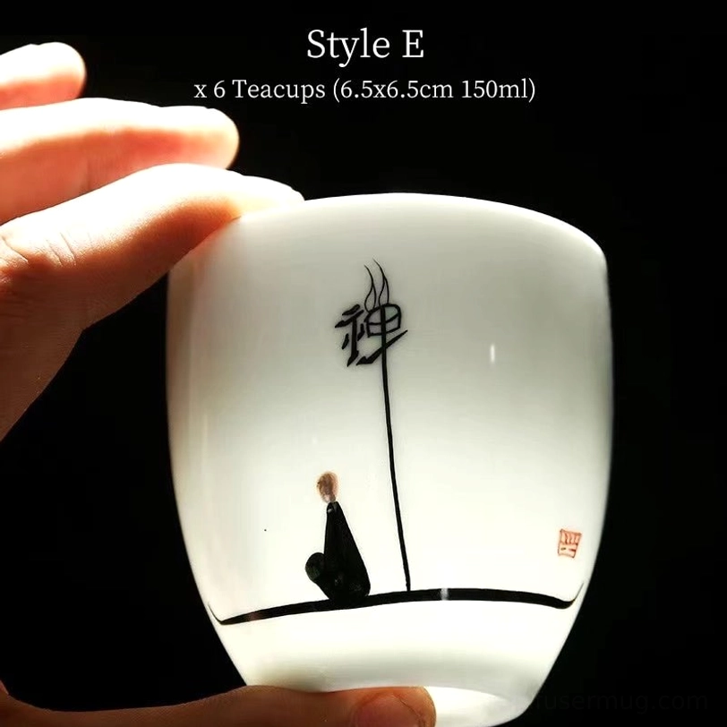 Style C set of 6 matching bamboo pattern Chinese Kung Fu tea cups