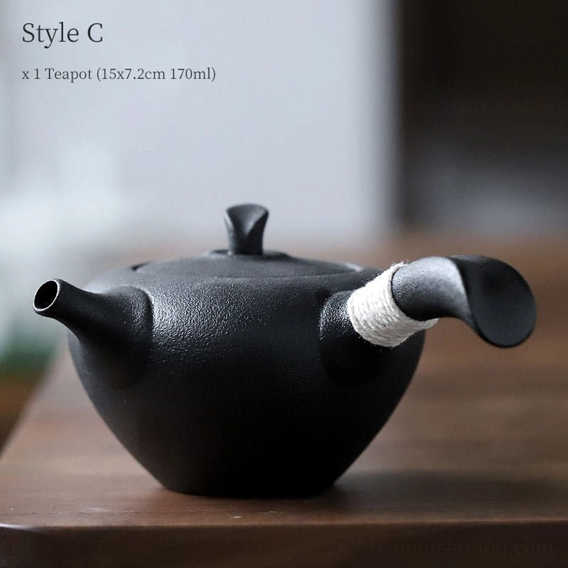 style c black clay teapot with built-in infuser