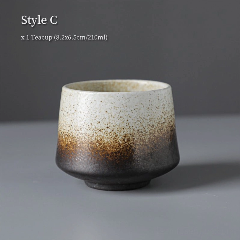 style c vintage ceramic tea cup black to off white kiln change glaze