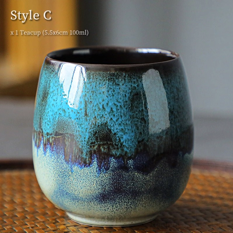 style c blue black gradient jian zhan tea cup