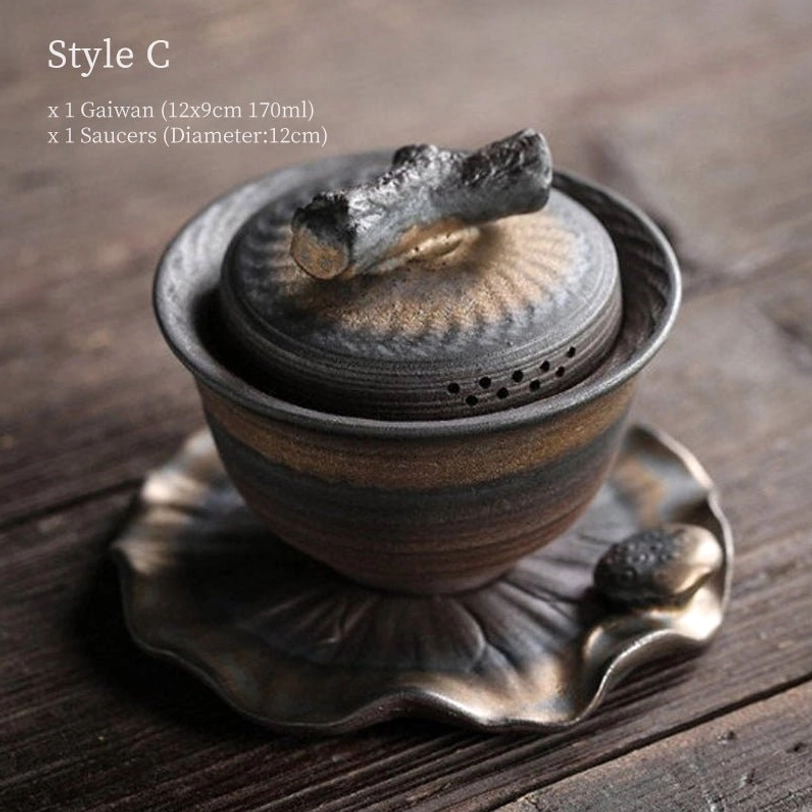 style c branch knob rustic gaiwan tea cup