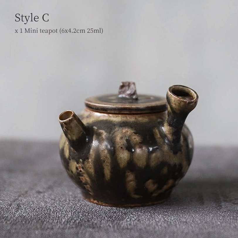 style c brown black speckled mini ceramic teapot 25ml