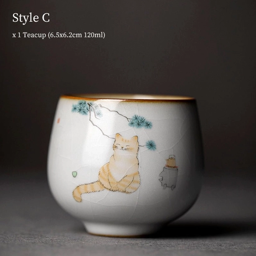 side profile view of style c cat motif chinese ceramic tea cup