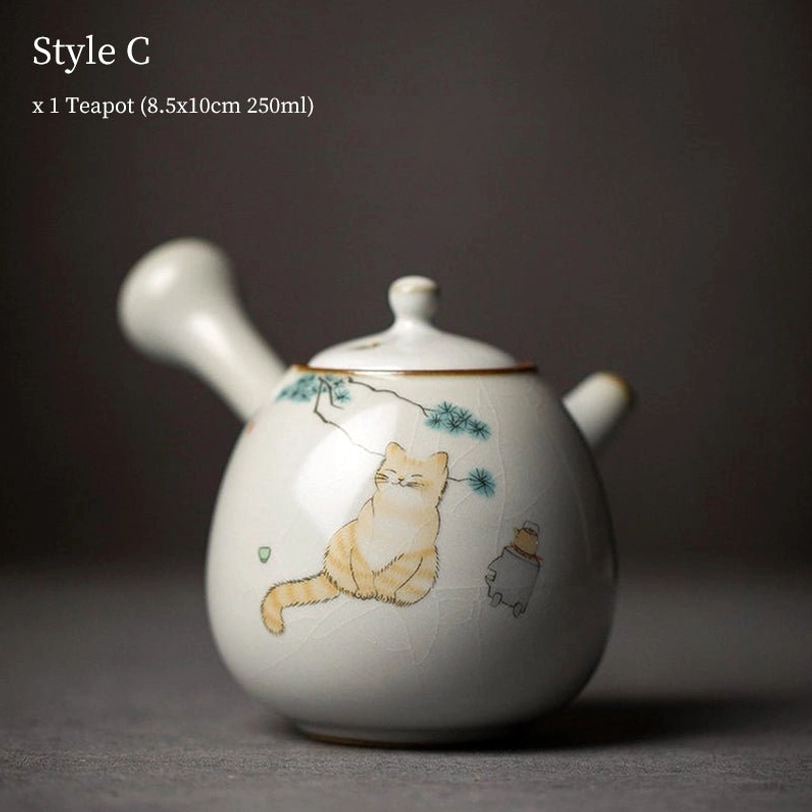 style C cat motif 250ml ceramic teapot with infuser