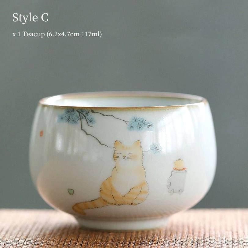 style c cat with pine pattern cracked glaze chinese tea cup 115ml