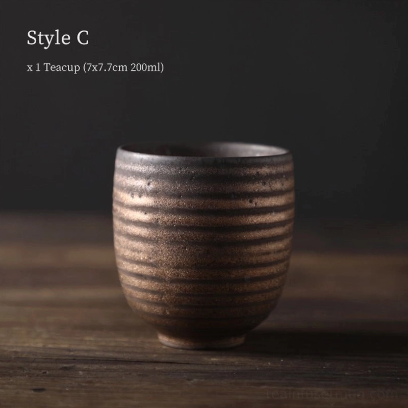 style C deep red brown vintage Chinese clay tea cup side view