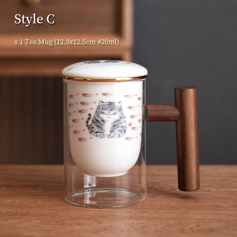 style c deer pattern ceramic lid glass tea infuser mug
