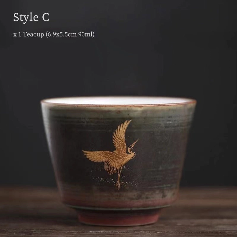 style c two flying gold cranes chinese tea cup