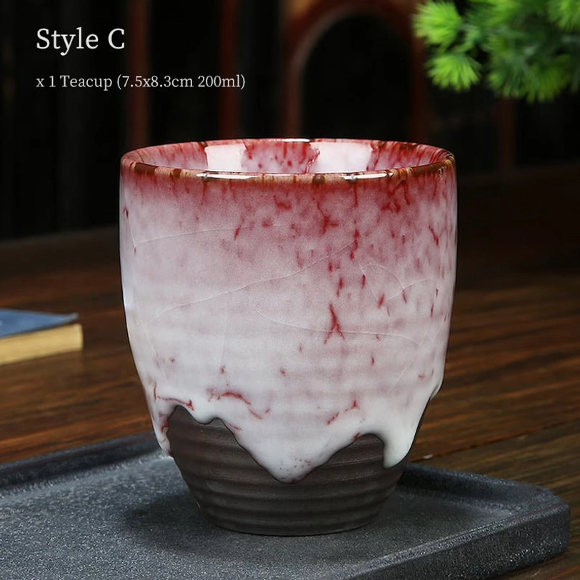 style c 200ml white red flow glaze japanese tea cup