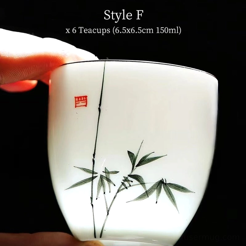Style D set of 6 matching chrysanthemum pattern Chinese tea cups