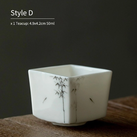Style D 50ml square Chinese tea cup with bamboo ink wash pattern
