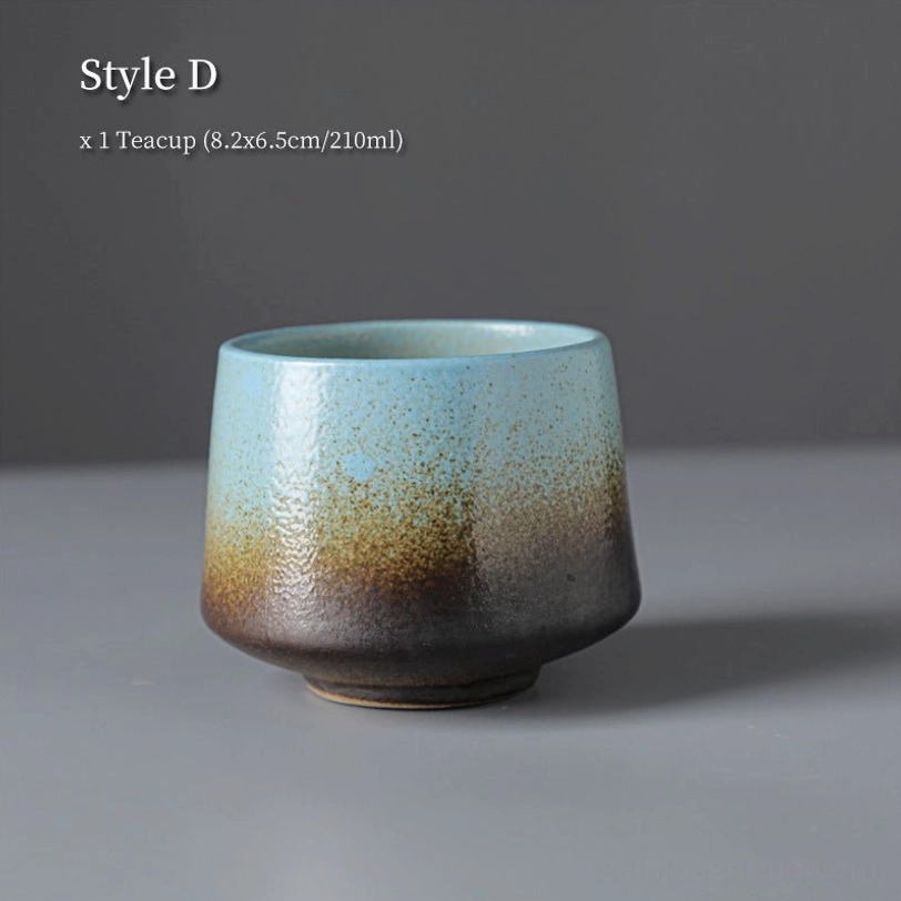 style d vintage chinese tea cup black to light blue kiln change glaze