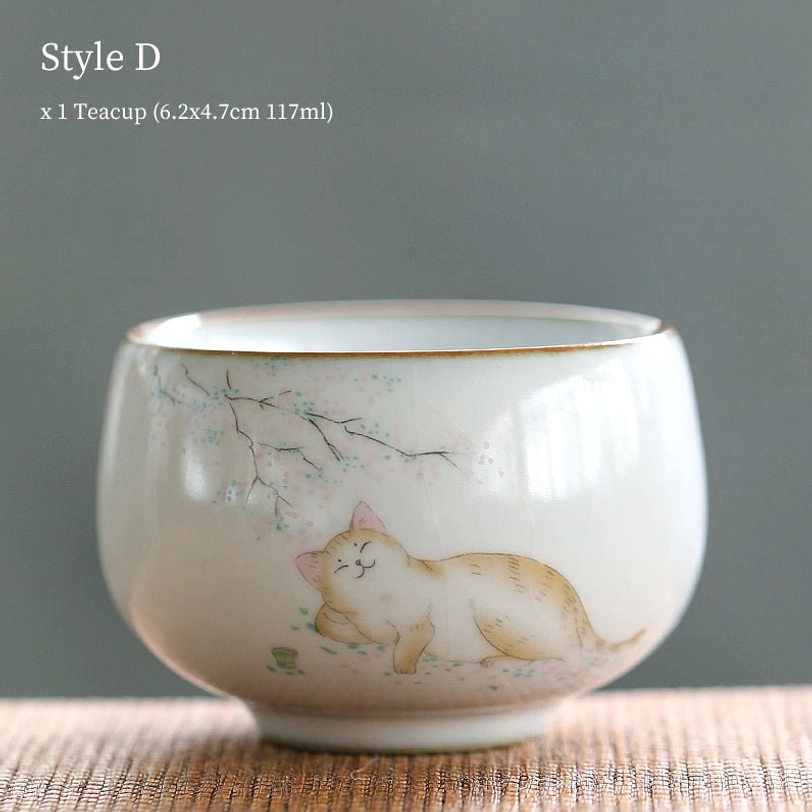 style d cat with cherry blossom cracked glaze ceramic tea cup