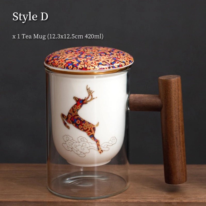 style d chinese calligraphy pattern ceramic lid glass tea infuser mug