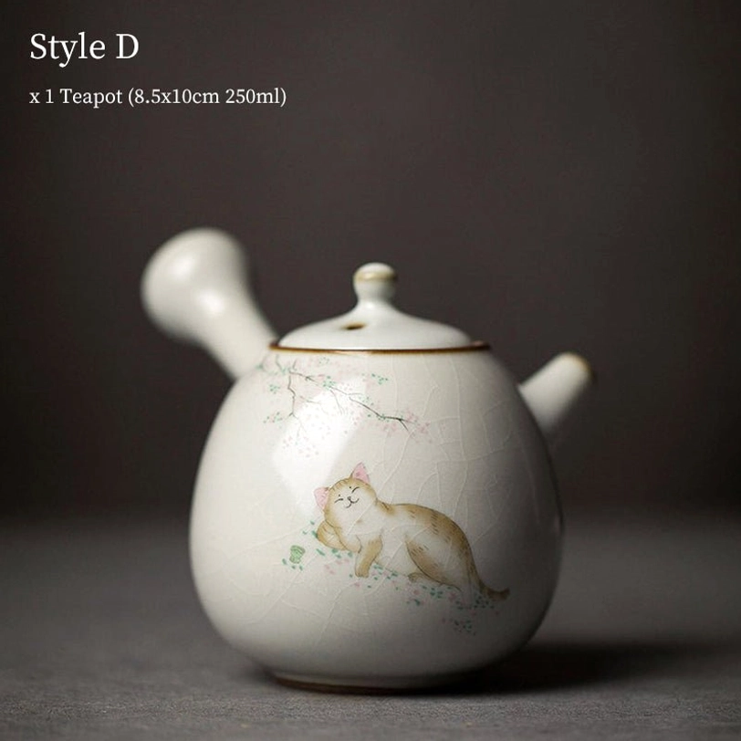 style D cute cat ceramic kyusu teapot for loose leaf tea