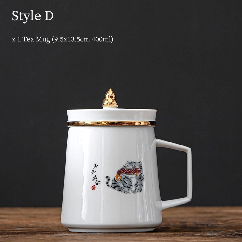 style D cute cat with text pattern ceramic tea infuser mug