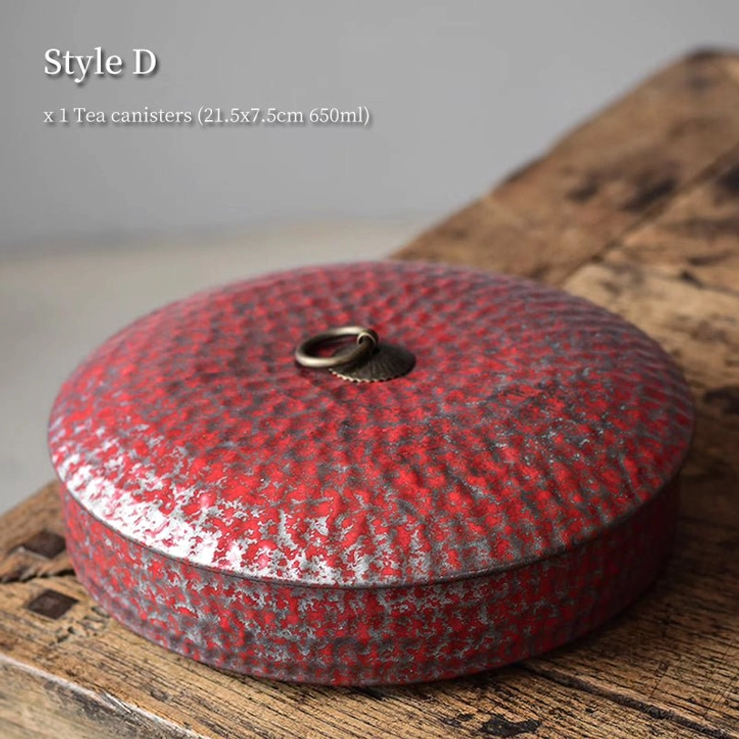 Style D red-gray textured ceramic tea storage canister