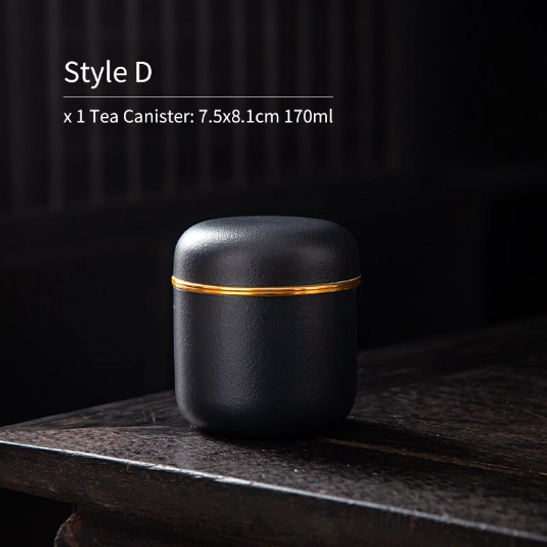 style d all black tea storage canister with gold trim
