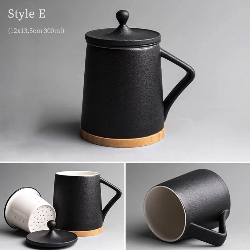 style e black ceramic tea infuser mug with straight ceramic handle