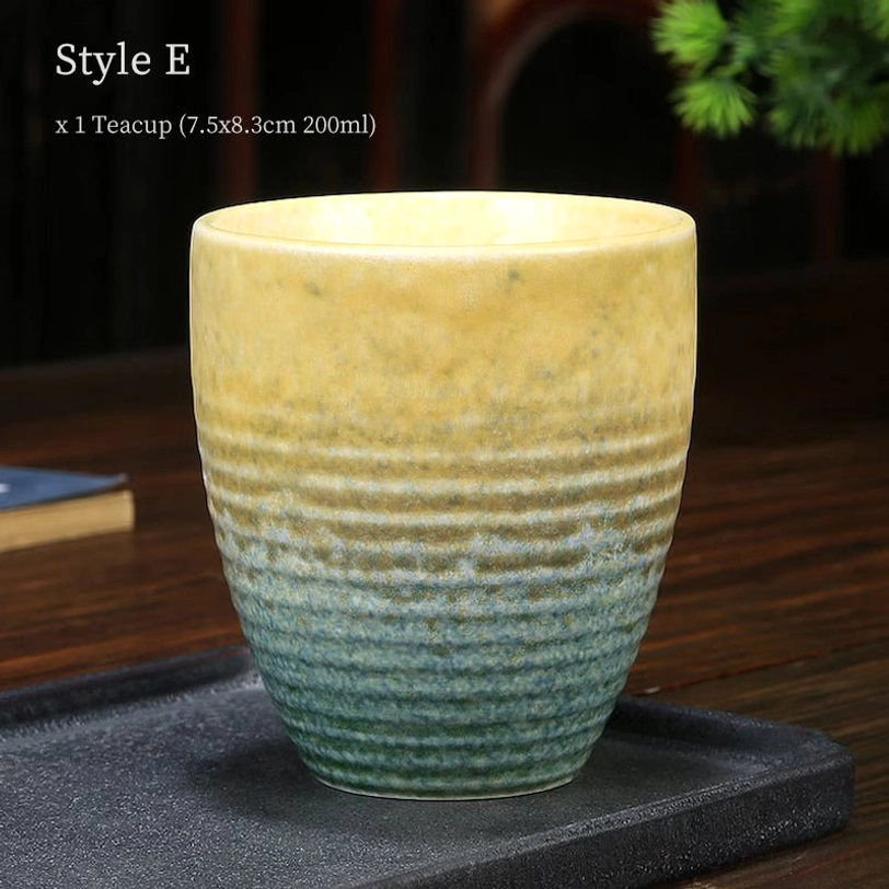 style e 200ml yellow to green gradient textured japanese tea cup