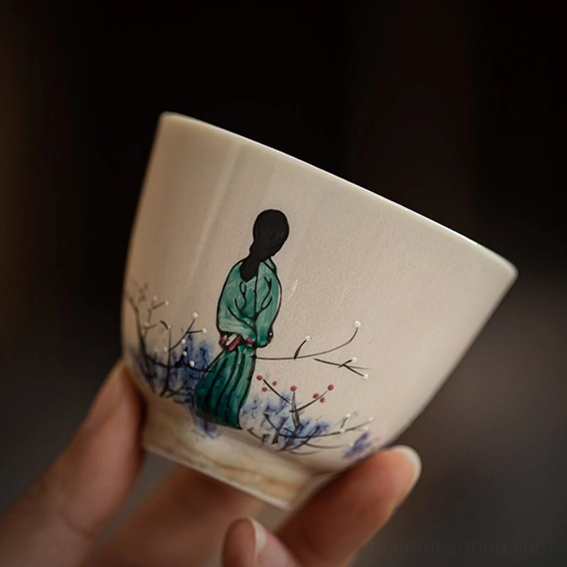 Style F vintage small ceramic japanese tea cup with hand decorated pattern