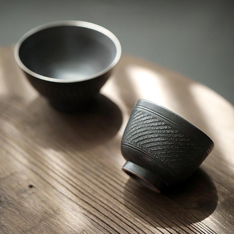 side view of style G 80ml textured black ceramic tea cup