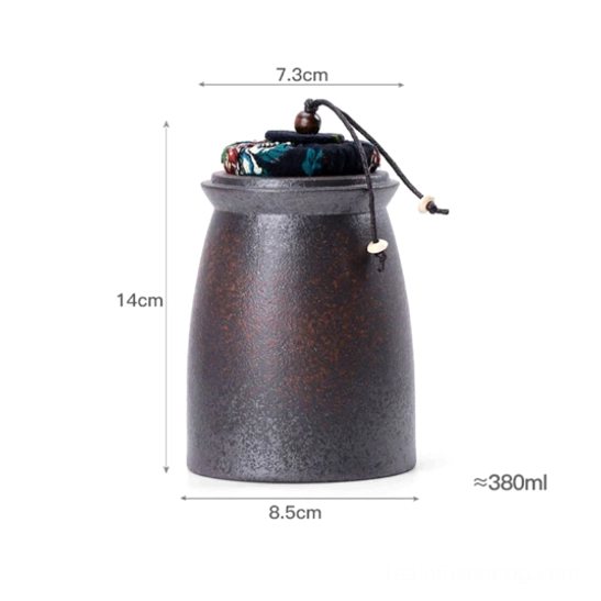 side view of tapered ceramic tea storage canister showing height dimensions