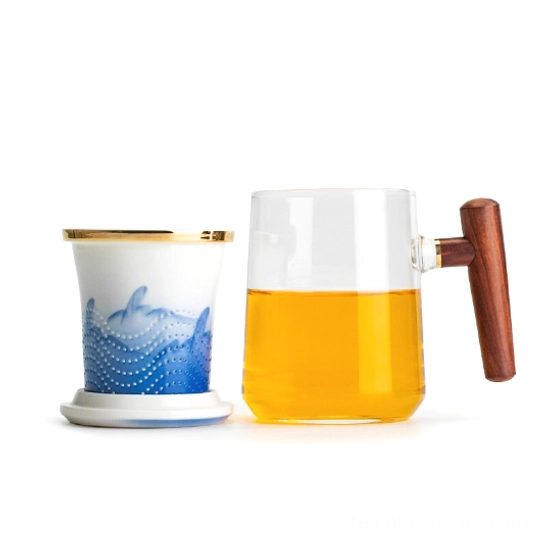 ceramic tea infuser resting on matching lid that doubles as an infuser coaster