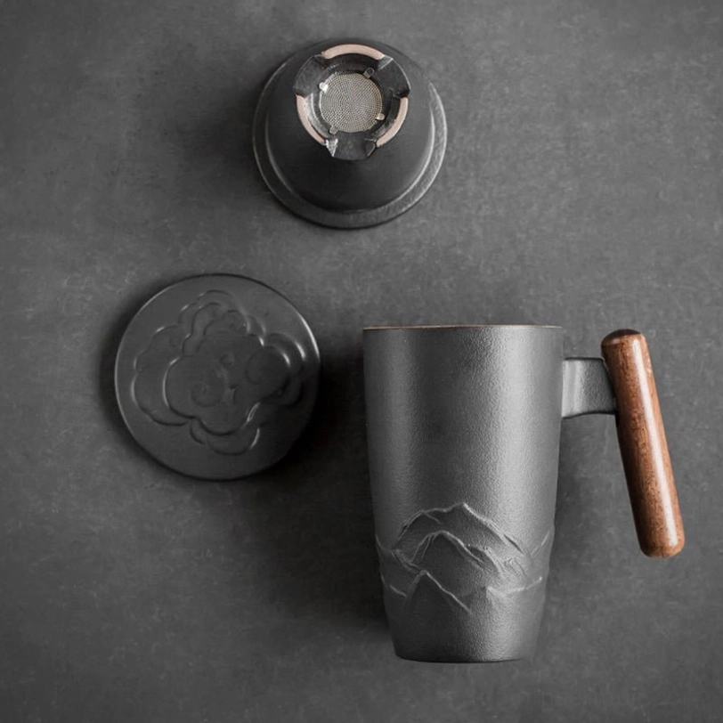 removed tea infuser resting on ceramic tea infuser mug lid