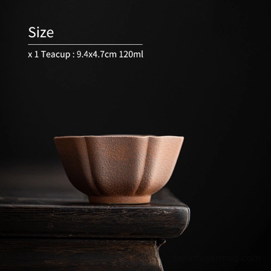 bottom base view of textured brown japanese clay tea cup