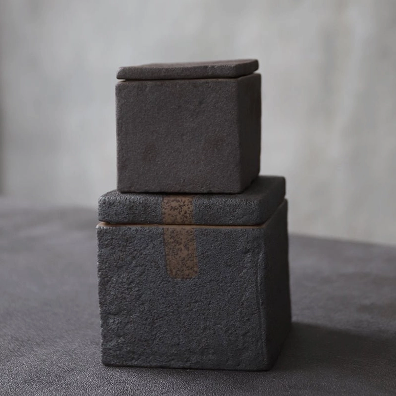 textured square ceramic loose leaf tea storage canister