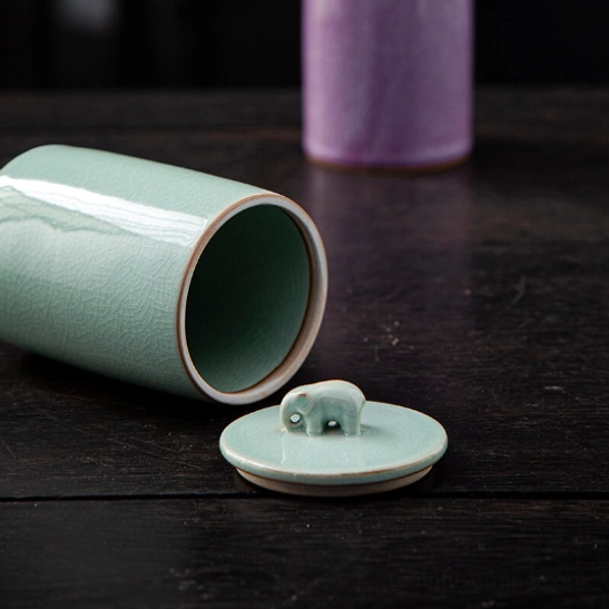 Three color options of elephant handle ceramic tea storage canisters